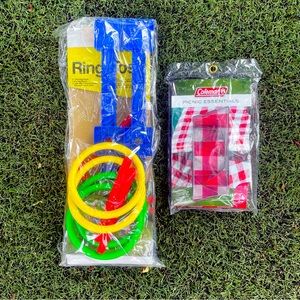 OUTDOOR FUN! Coleman Picnic Tablecloth with Clamps and Ring Toss Game